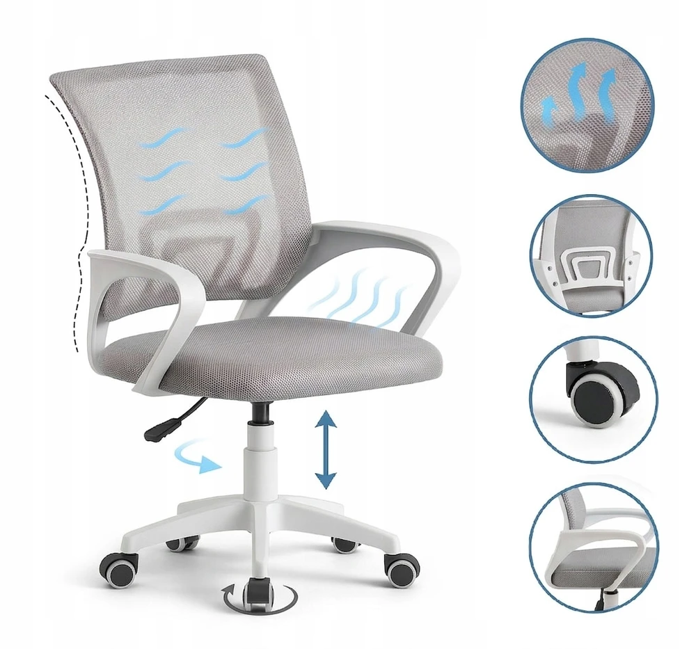 Giosedio Pilka Fotel biurowy Obrotowy ergonomiczny, młodzieżowe krzesło NFX011