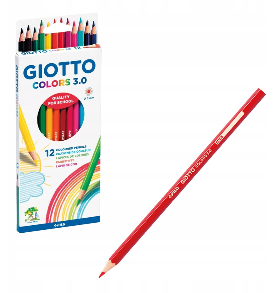 Giotto Colors 3.0 pieštukiniai dažai, 12 spalvų, minkštas grafitas