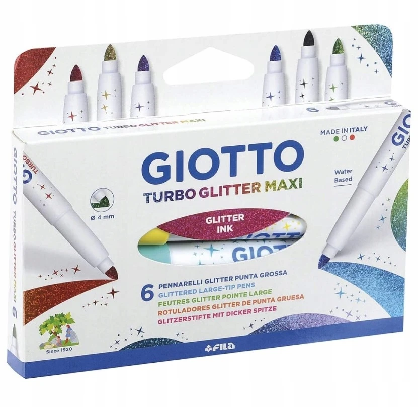 Giotto Turbo Glitter Maxi flomasteriai, 6 spalvų