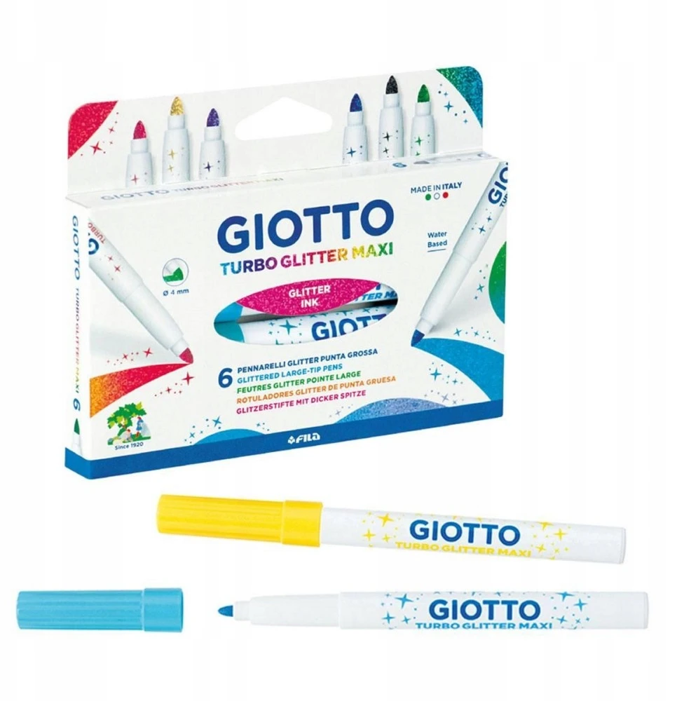 Giotto Turbo Glitter Maxi flomasteriai, 6 spalvų