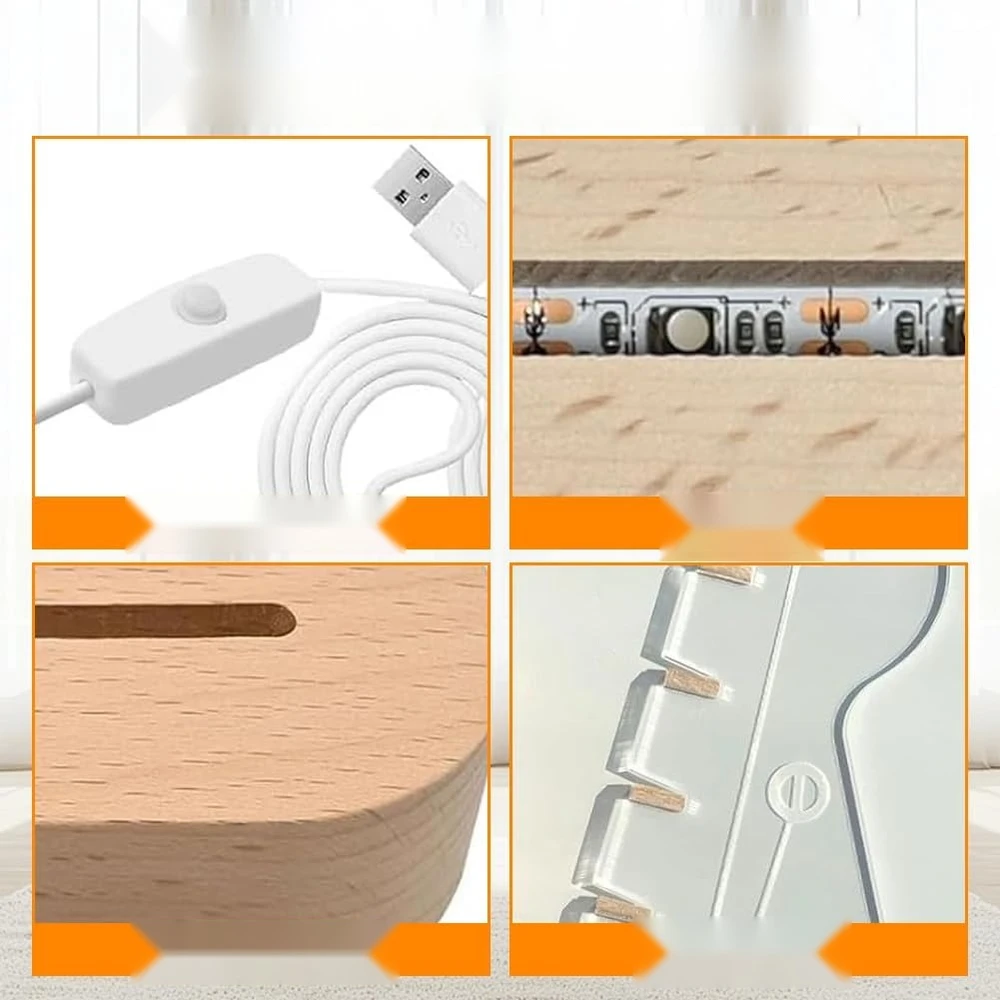 GITAROS PICK LAIKIKLIS ŠVIESUS AKRILINIS MEDINIS PAGRINDAS LED USB