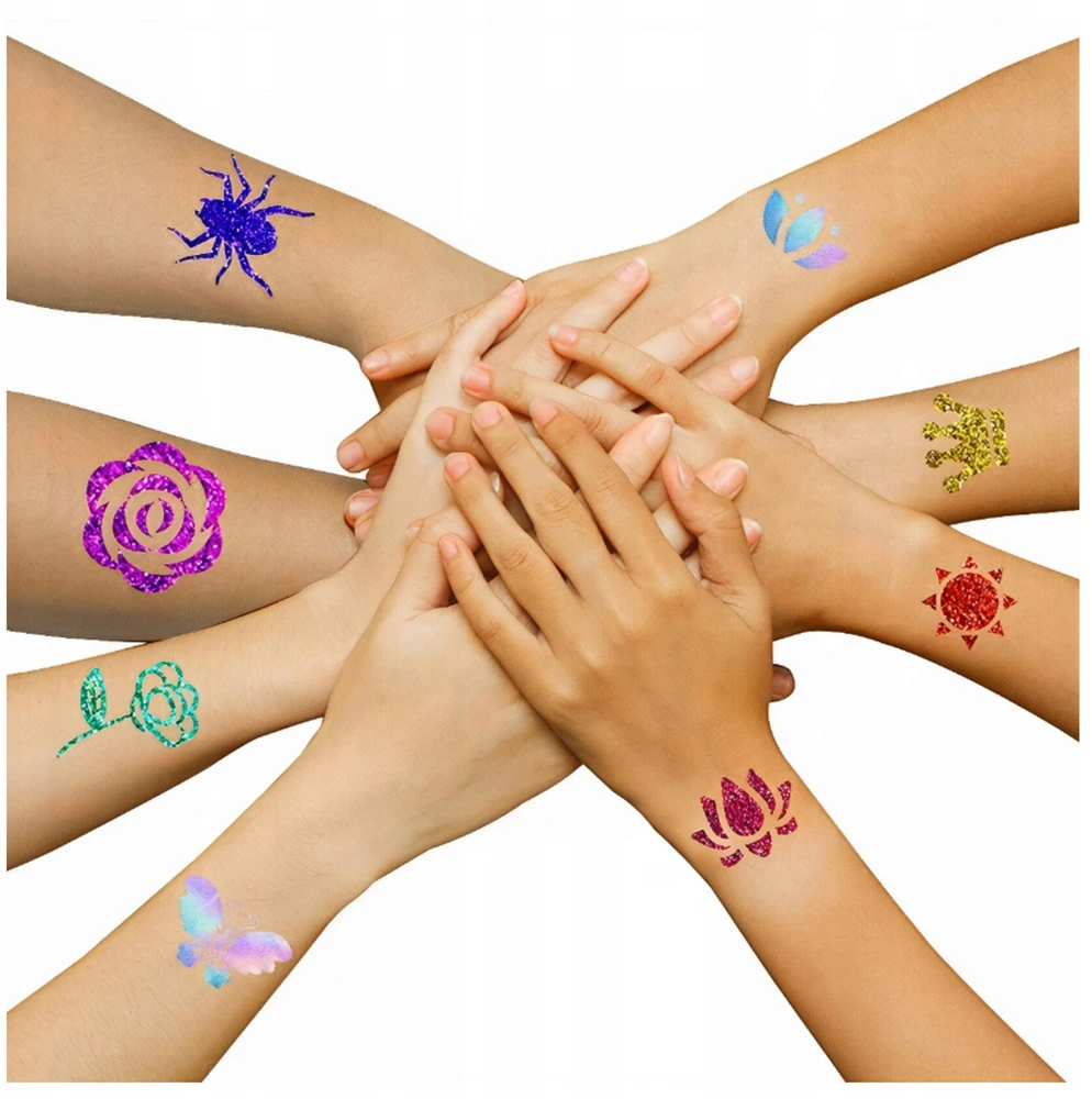 GLITTER TATTUOS „Pasidaryk pats“ šablonų rinkinys, skirtas VAIKAMS, KŪRYBINIŲ RAŠTŲ RINKINYS