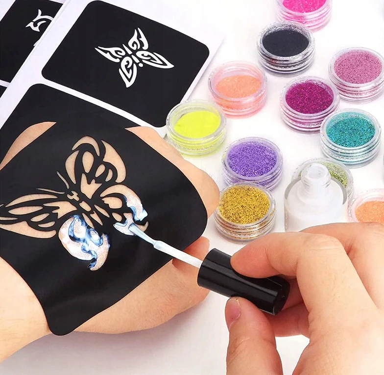 GLITTER TATTUOS „Pasidaryk pats“ šablonų rinkinys, skirtas VAIKAMS, KŪRYBINIŲ RAŠTŲ RINKINYS