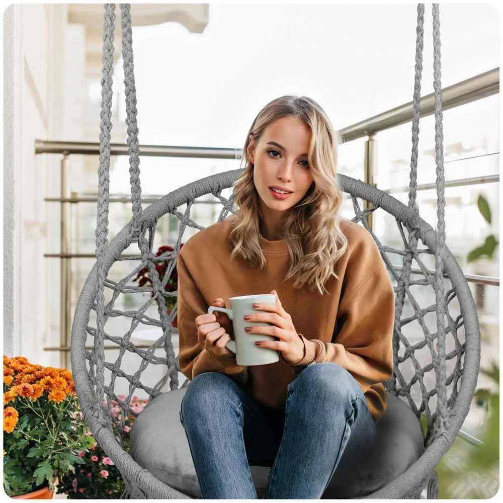Boho pakabinamas krėslas -sūpynės su pagalve, pilka
