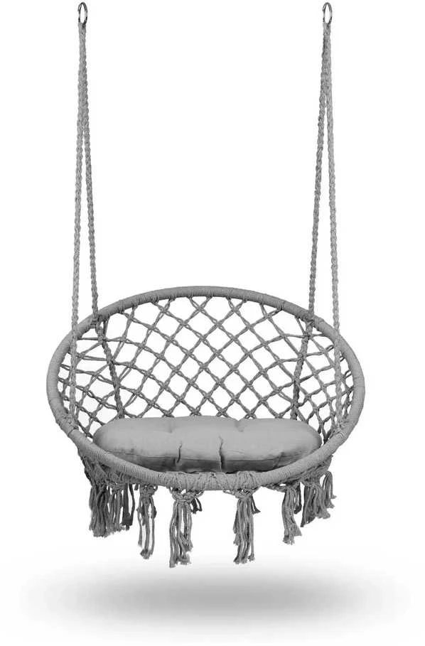 Boho pakabinamas krėslas -sūpynės su pagalve, pilka