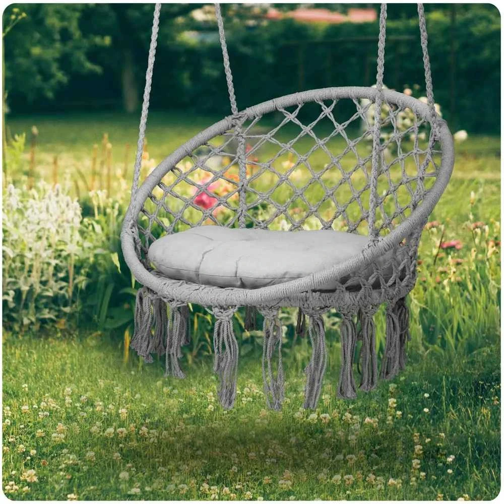 Boho pakabinamas krėslas -sūpynės su pagalve, pilka