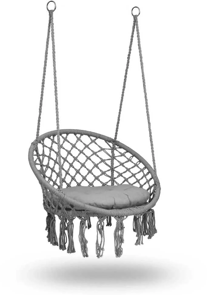 Boho pakabinamas krėslas -sūpynės su pagalve, pilka