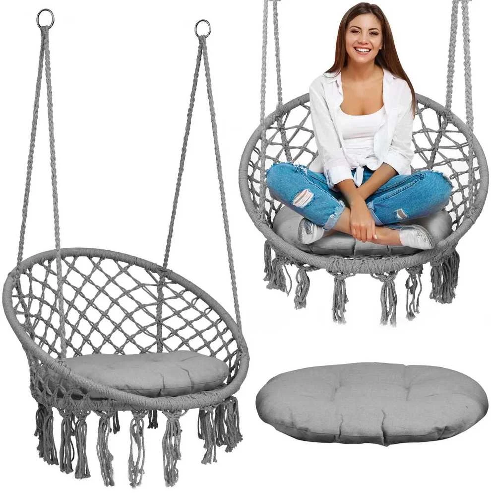 Boho pakabinamas krėslas -sūpynės su pagalve, pilka