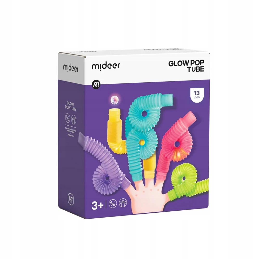 Glow Pop spyruoklės, jutimo vamzdeliai, skirti tempti ir švytinti mideer kamuoliukus