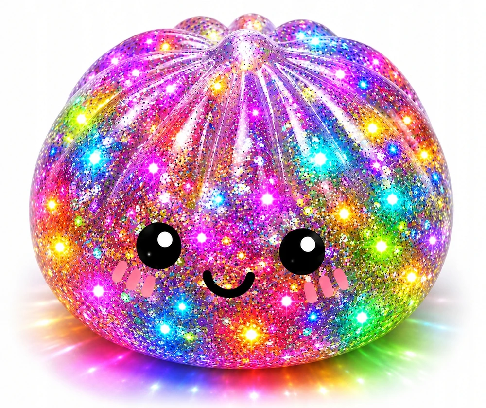 Gniotek Pieróg PIEROŻEK kukuliai tiktok GLITTER MYSTERY kamuoliukai DIDELIS LED