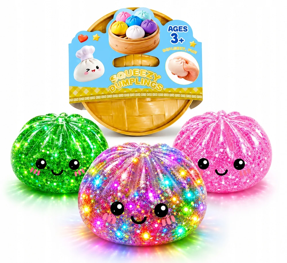 Gniotek Pieróg PIEROŻEK kukuliai tiktok GLITTER MYSTERY kamuoliukai DIDELIS LED