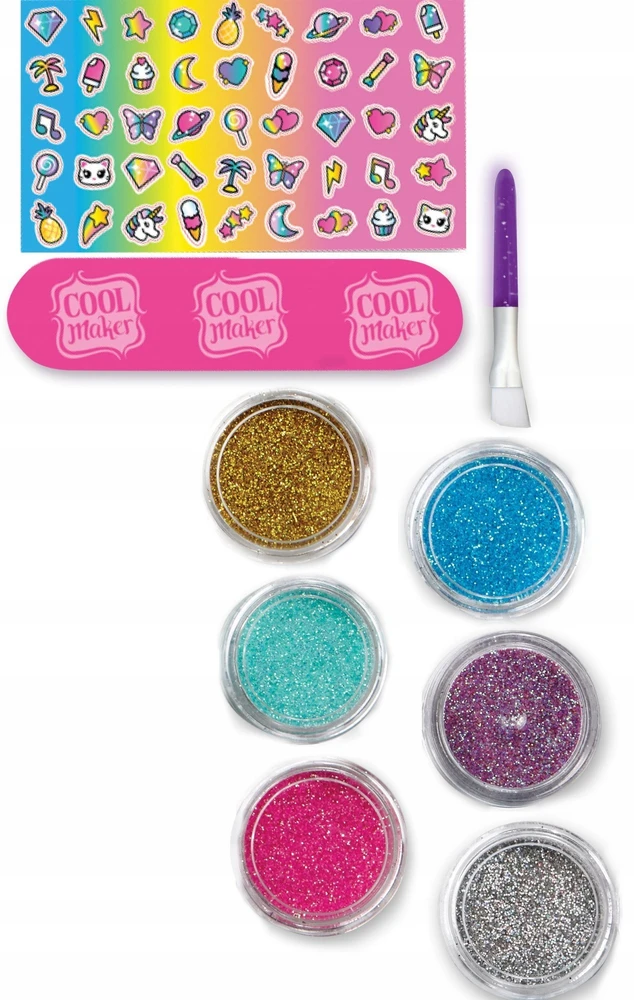 GO GLAM NAGŲ RINKINYS SU GLITTER IR lipdukais COOL MAKER SPIN MASTER