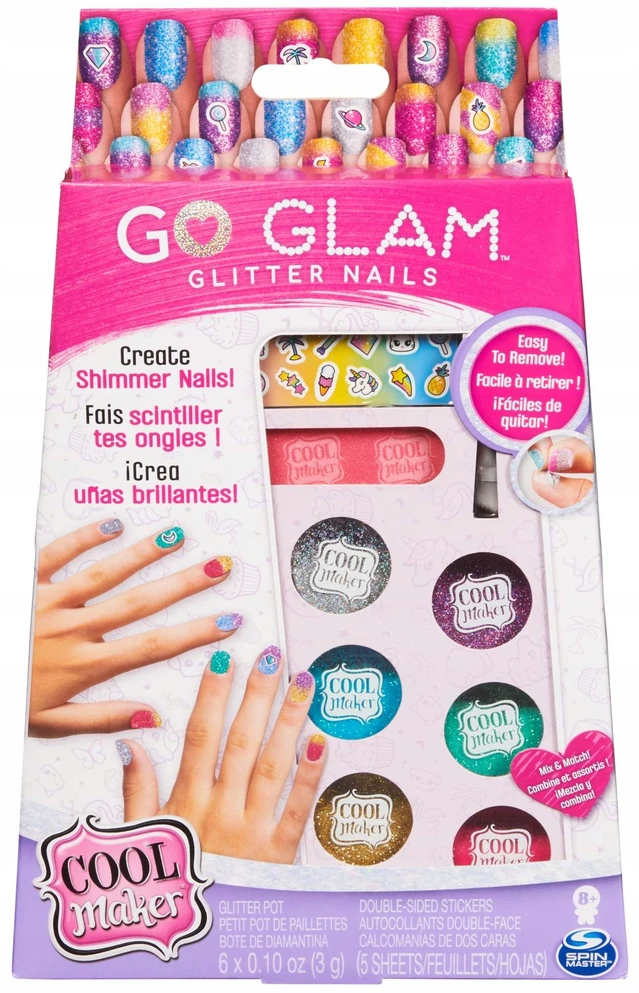 GO GLAM NAGŲ RINKINYS SU GLITTER IR lipdukais COOL MAKER SPIN MASTER
