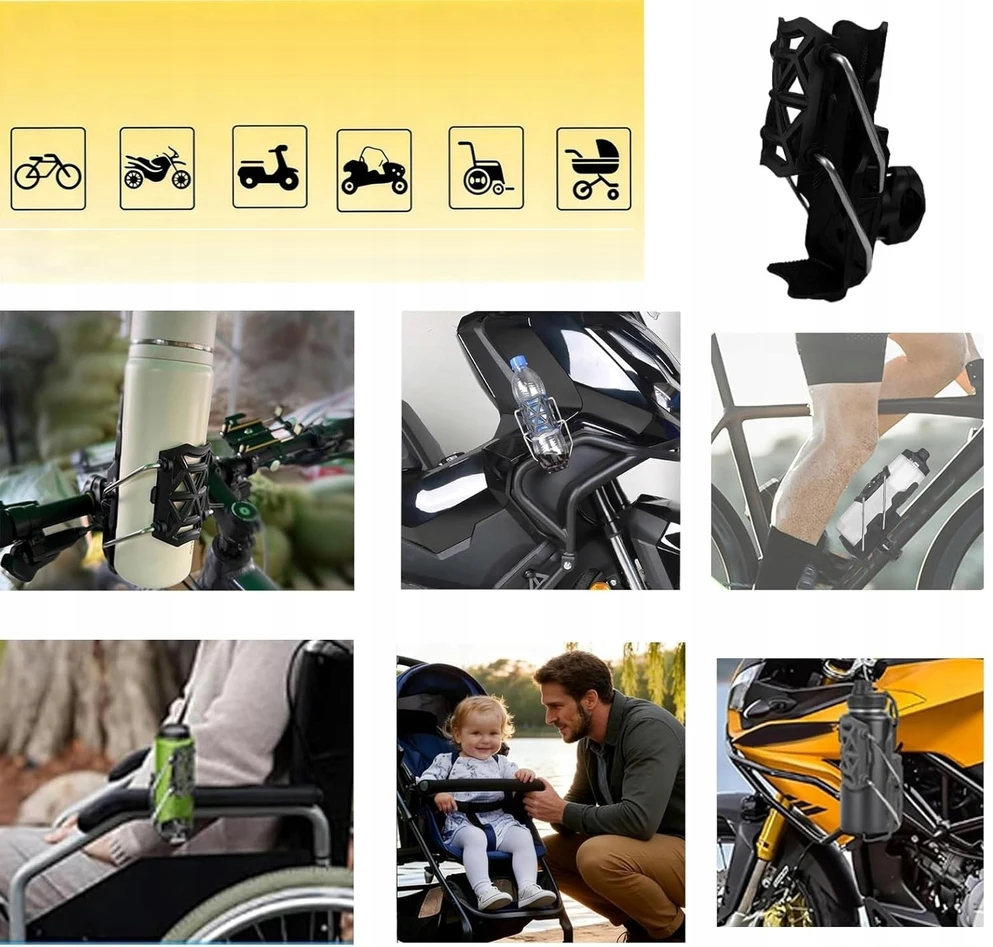 Goaduoynt DVIRAČIO IR MOTOCIKLO BUTELIŲ LAIKIKLIS, UNIVERSALUS RĖMUI IR RANKAI 360