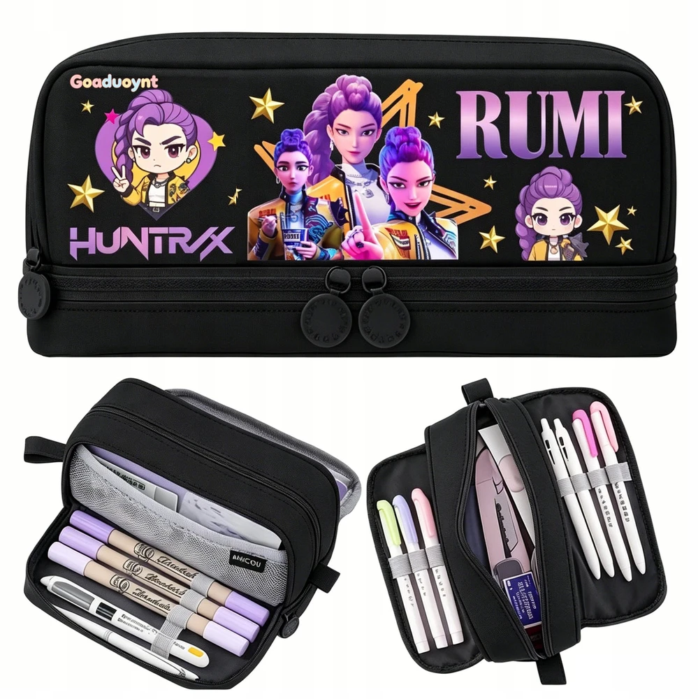 Goaduoynt Naujas RUMI K-POP DEMON HUNTERS SCHOOL PENCIBLE DĖKLAS DAUGIAI KOMPLEKTAVIMAS Juodas