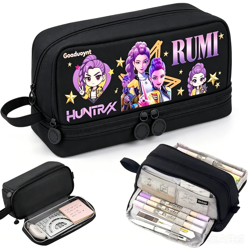 Goaduoynt Naujas RUMI K-POP DEMON HUNTERS SCHOOL PENCIBLE DĖKLAS DAUGIAI KOMPLEKTAVIMAS Juodas