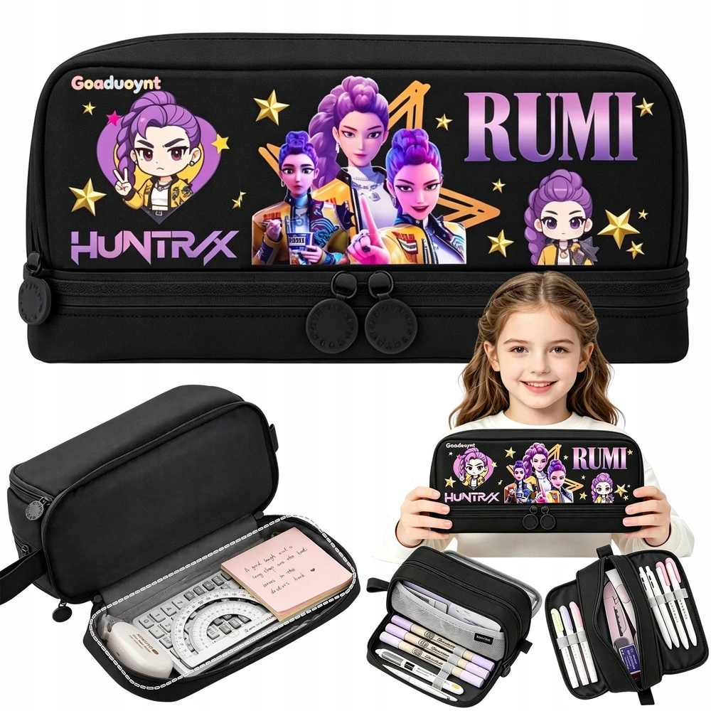Goaduoynt Naujas RUMI K-POP DEMON HUNTERS SCHOOL PENCIBLE DĖKLAS DAUGIAI KOMPLEKTAVIMAS Juodas