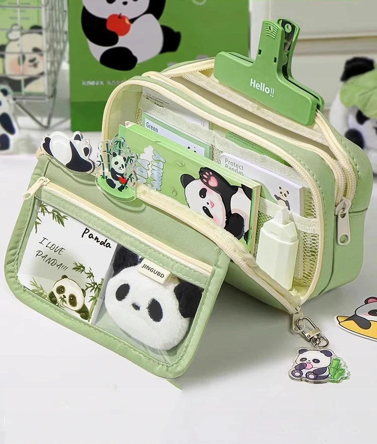 Goaduoynt „Panda“ pieštukų dėklas mokyklai, kelių skyrių