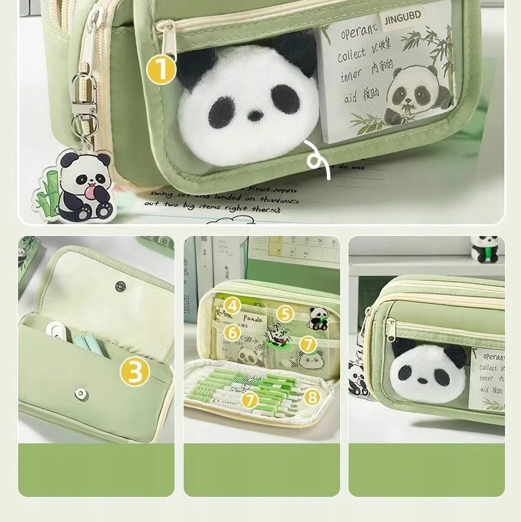 Goaduoynt „Panda“ pieštukų dėklas mokyklai, kelių skyrių