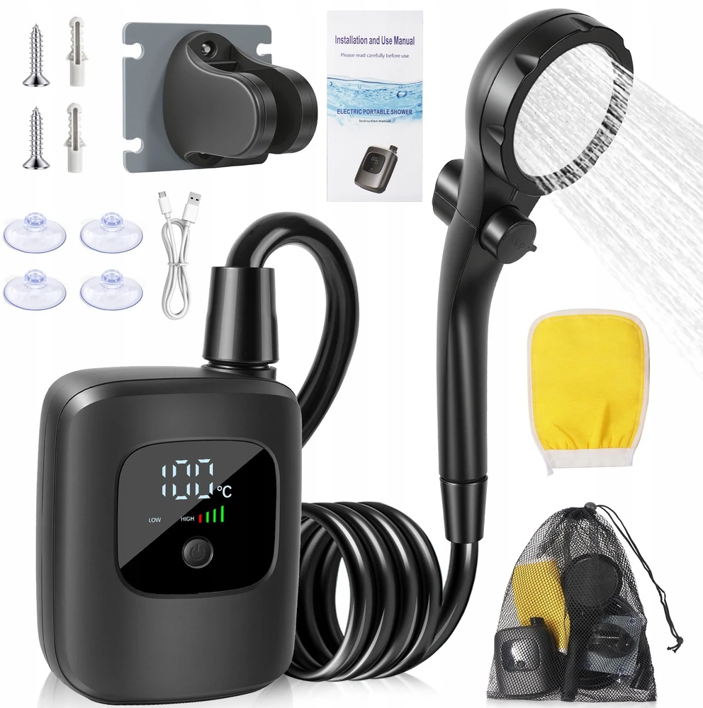 Goaduoynt TURISTINIS KEMPINGAS DUŠAS USB PUMP 2400MAH NEŠIMASIS RINKINYS