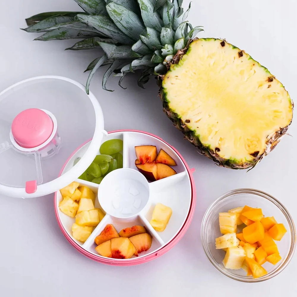GOBE SNACK SPINNER užkandžių konteineris, priešpiečių dėžutė Coral Rožinė