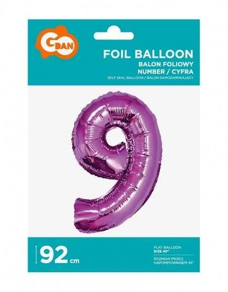 GoDan Folinis balionas „Skaičius 9“, rožinis, 92 cm