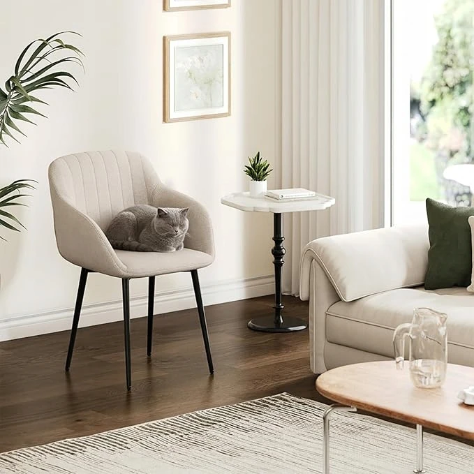 Goeurvant valgomojo kėdės, rinkinys iš 2, smėlio spalvos, elegantiškas, apmuštas