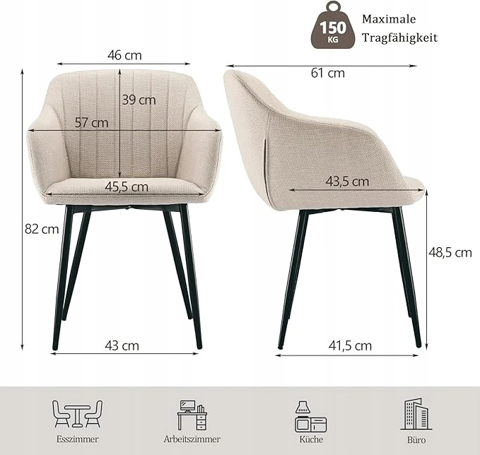 Goeurvant valgomojo kėdės, rinkinys iš 2, smėlio spalvos, elegantiškas, apmuštas