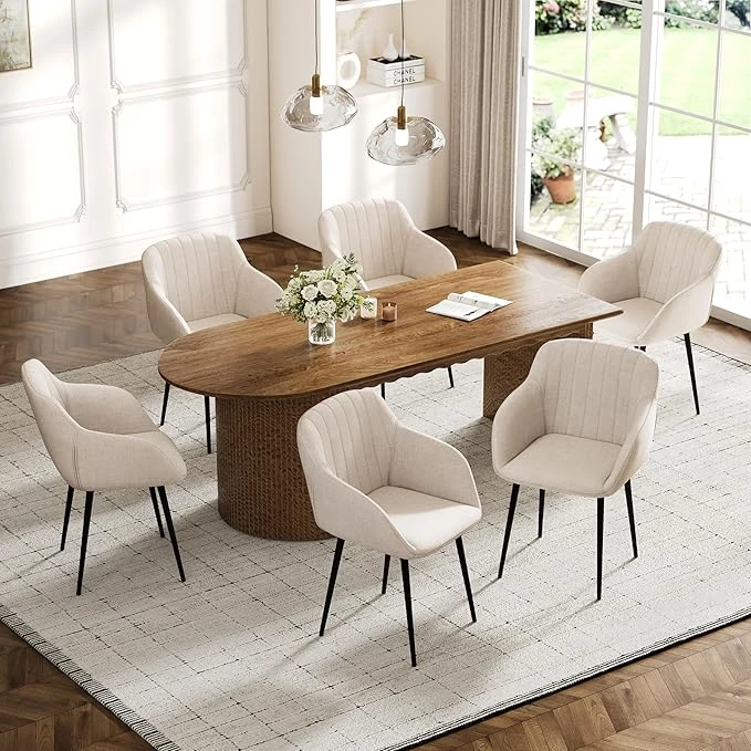 Goeurvant valgomojo kėdės, rinkinys iš 2, smėlio spalvos, elegantiškas, apmuštas