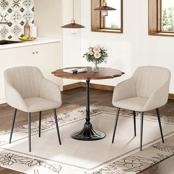Goeurvant valgomojo kėdės, rinkinys iš 2, smėlio spalvos, elegantiškas, apmuštas