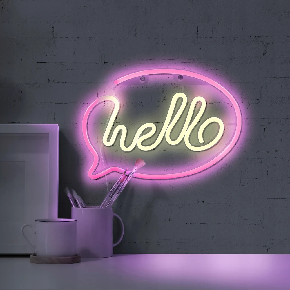 Goldlux Sanico lampka nocna LED NEON HELLO USB A 29 cm zasilanie bateryjne 327147