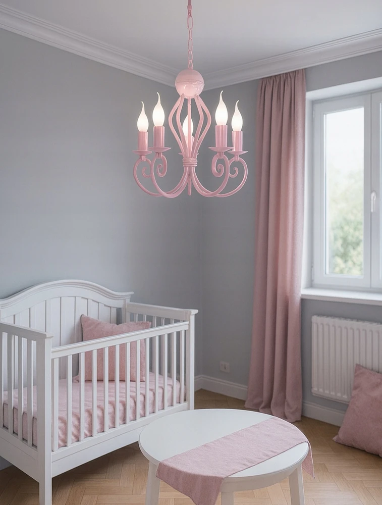 Goldsun Rožinė żyrandol lampa wisząca do pokoju dziecięcego KLIWAS 5 rožinė lampa