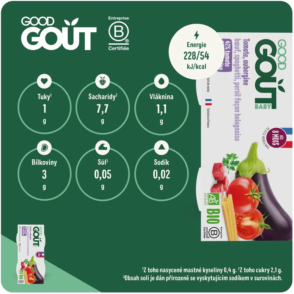 Good Gout BIO spagečiai su baklažanais ir jautiena, 2 x 190 g