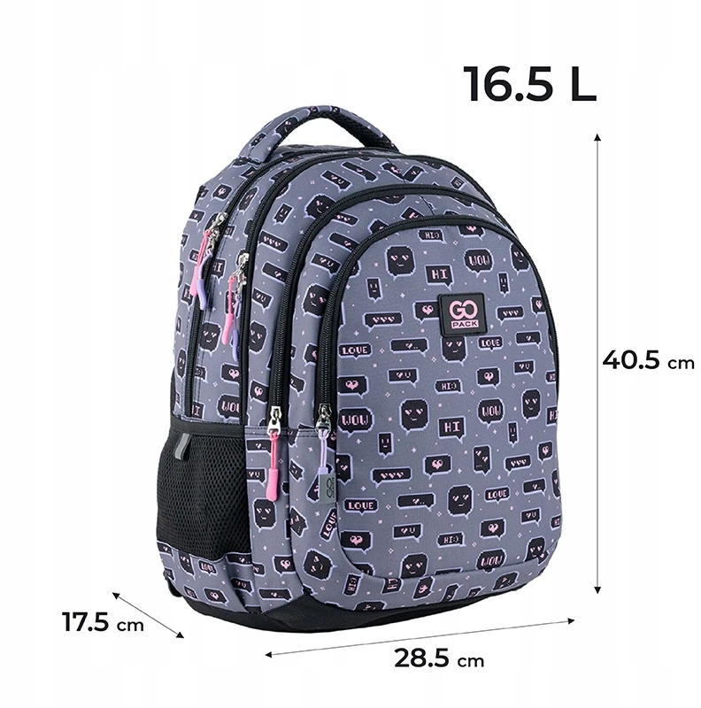 Gopack mokyklinė kuprinė mergaitėms, pilka, 16.5l