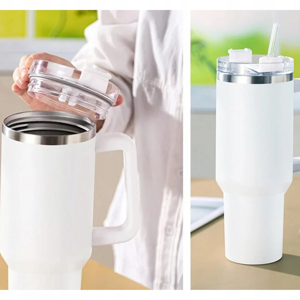 Gordon Baltas termo puodelis su šiaudeliu, nerūdijančio plieno, didelis 1200 ml – ekologiškas ir daugkartinio naudojimo, puikiai tinka šaltiems ir karštiems gėrimams