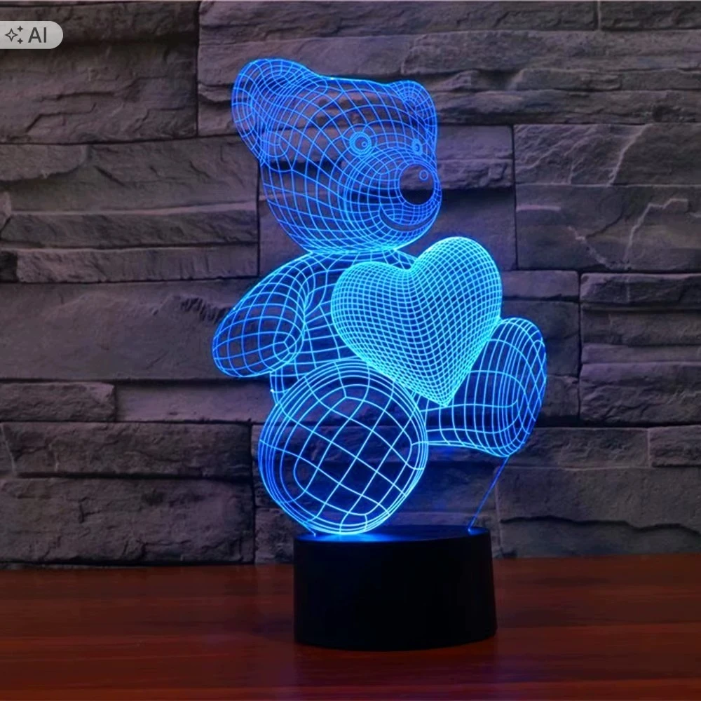 Gordon Naktinė lempa LED MIŚ SERCE BIURKOWA DLA DZIECKA NA BIURKO 3D RGB + Pultas