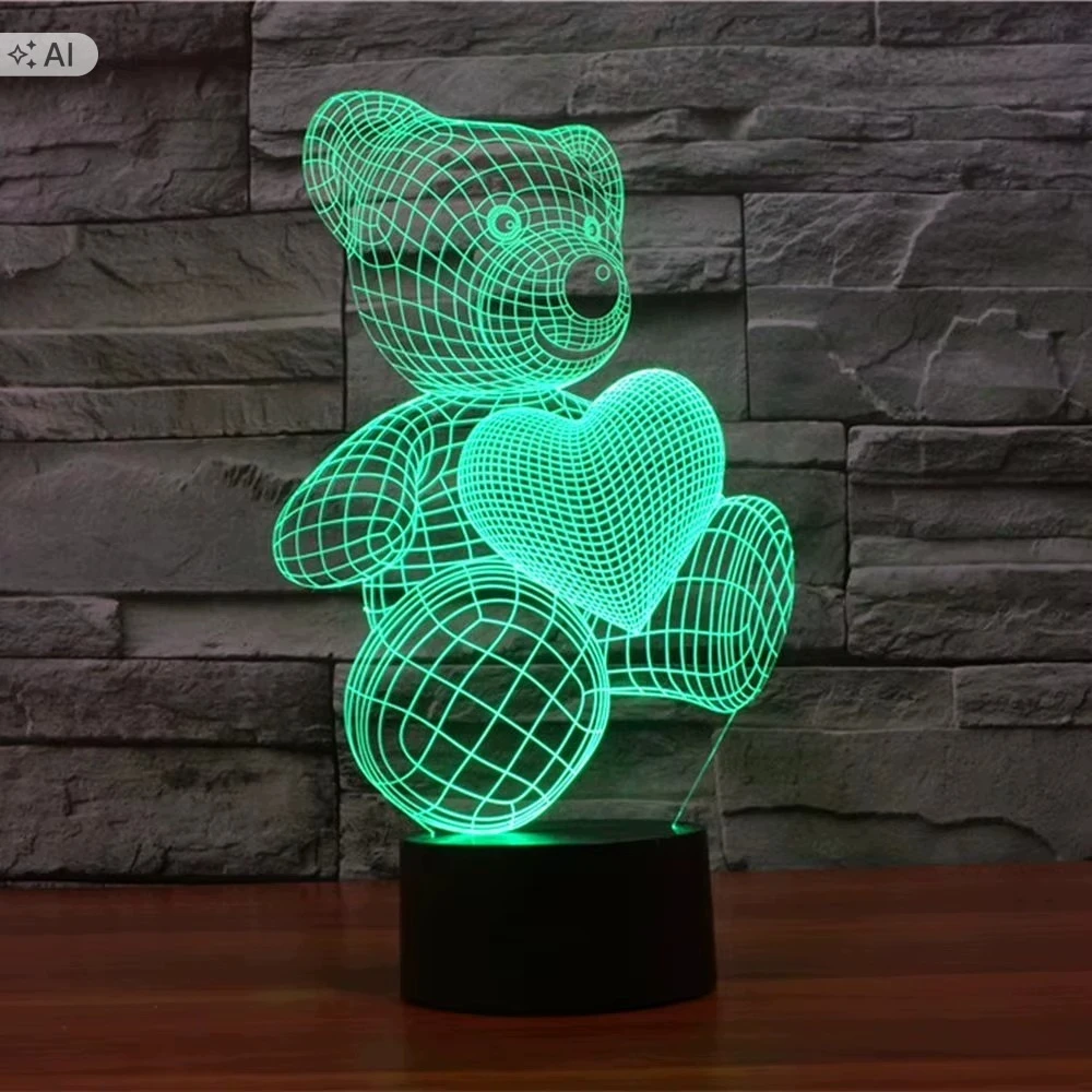 Gordon Naktinė lempa LED MIŚ SERCE BIURKOWA DLA DZIECKA NA BIURKO 3D RGB + Pultas