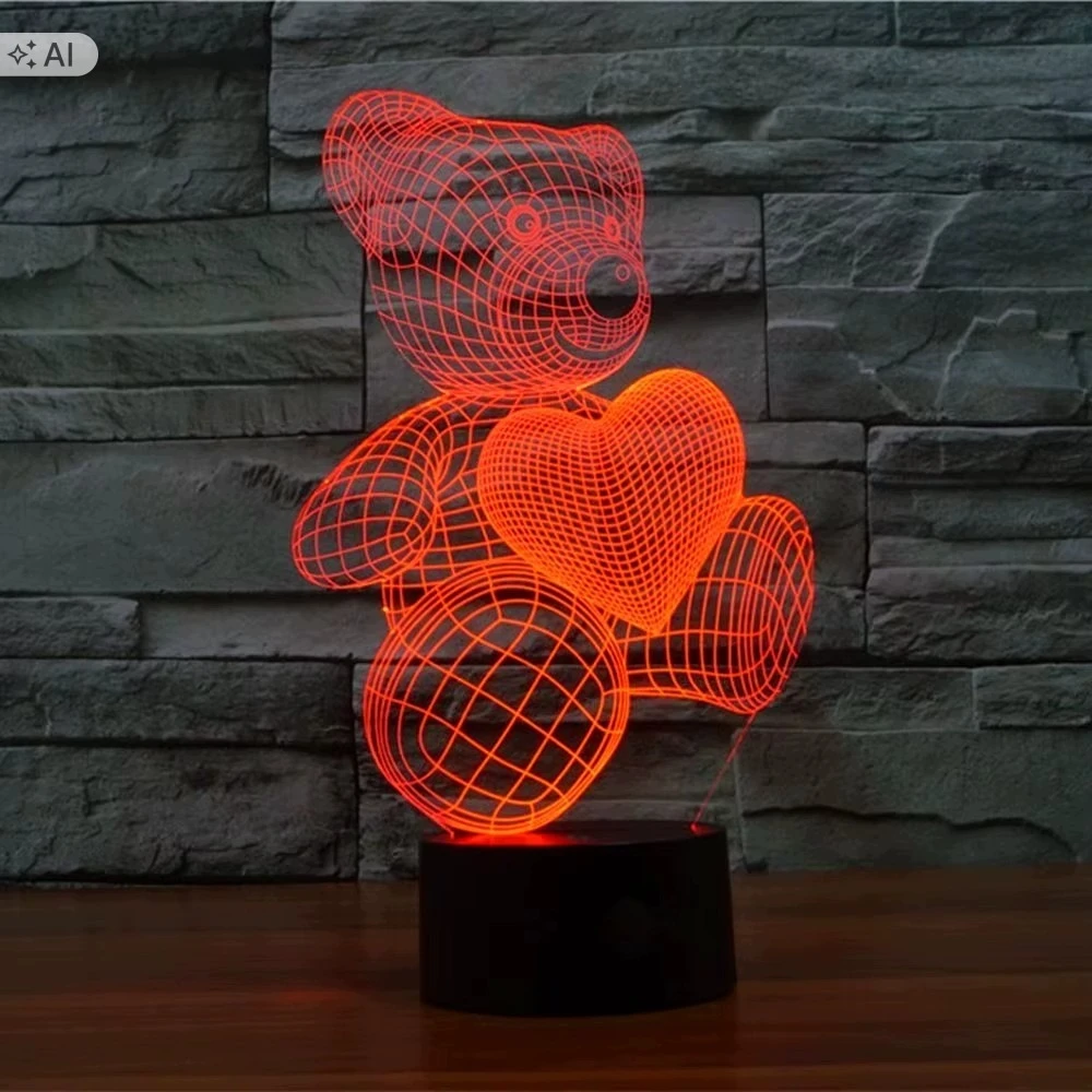 Gordon Naktinė lempa LED MIŚ SERCE BIURKOWA DLA DZIECKA NA BIURKO 3D RGB + Pultas
