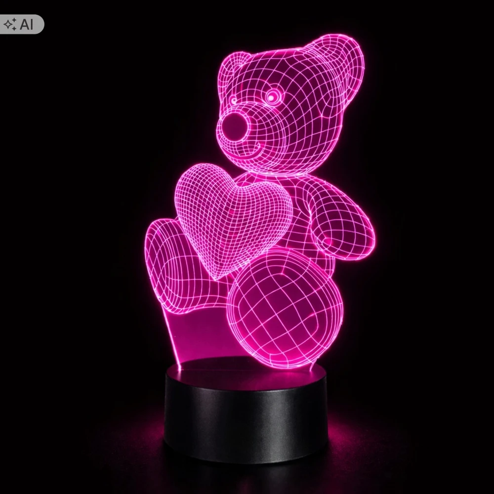 Gordon Naktinė lempa LED MIŚ SERCE BIURKOWA DLA DZIECKA NA BIURKO 3D RGB + Pultas