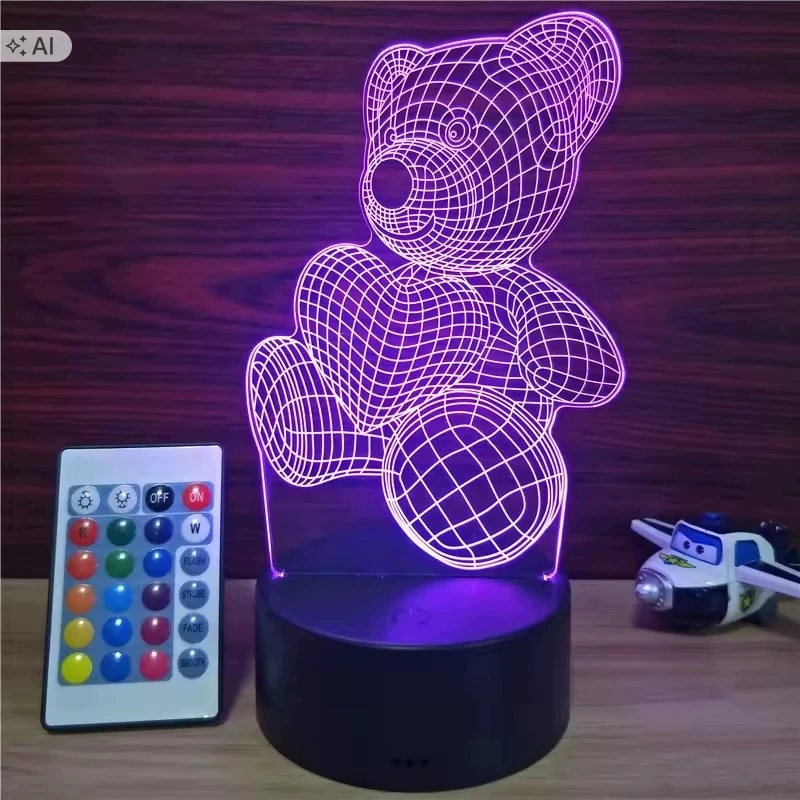 Gordon Naktinė lempa LED MIŚ SERCE BIURKOWA DLA DZIECKA NA BIURKO 3D RGB + Pultas