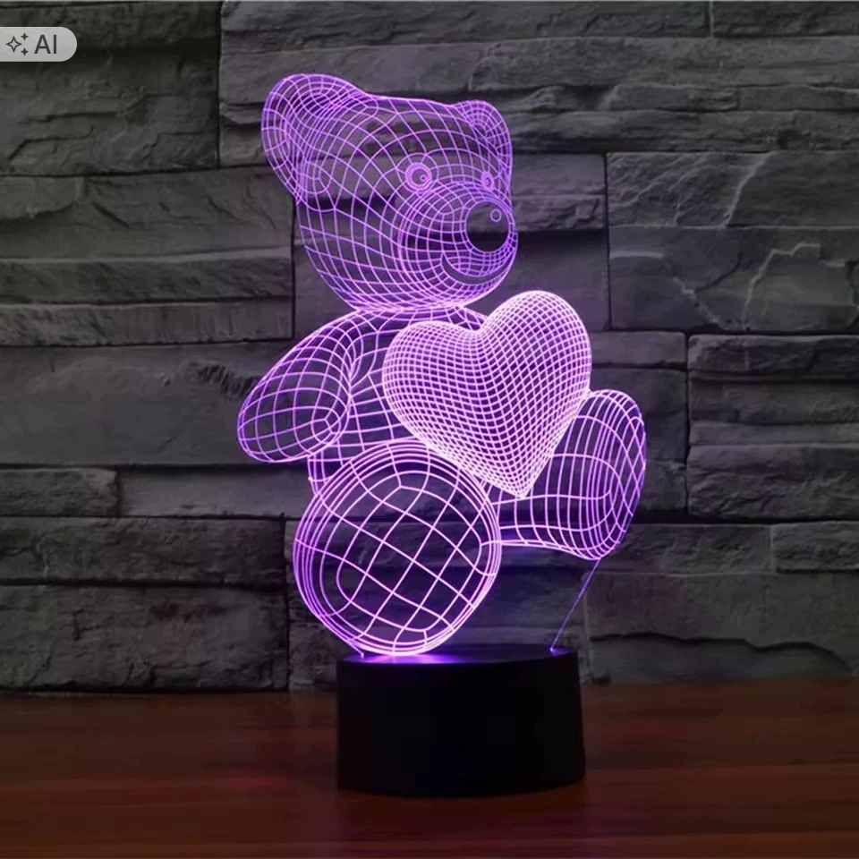 Gordon Naktinė lempa LED MIŚ SERCE BIURKOWA DLA DZIECKA NA BIURKO 3D RGB + Pultas