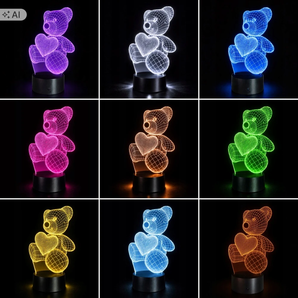 Gordon Naktinė lempa LED MIŚ SERCE BIURKOWA DLA DZIECKA NA BIURKO 3D RGB + Pultas