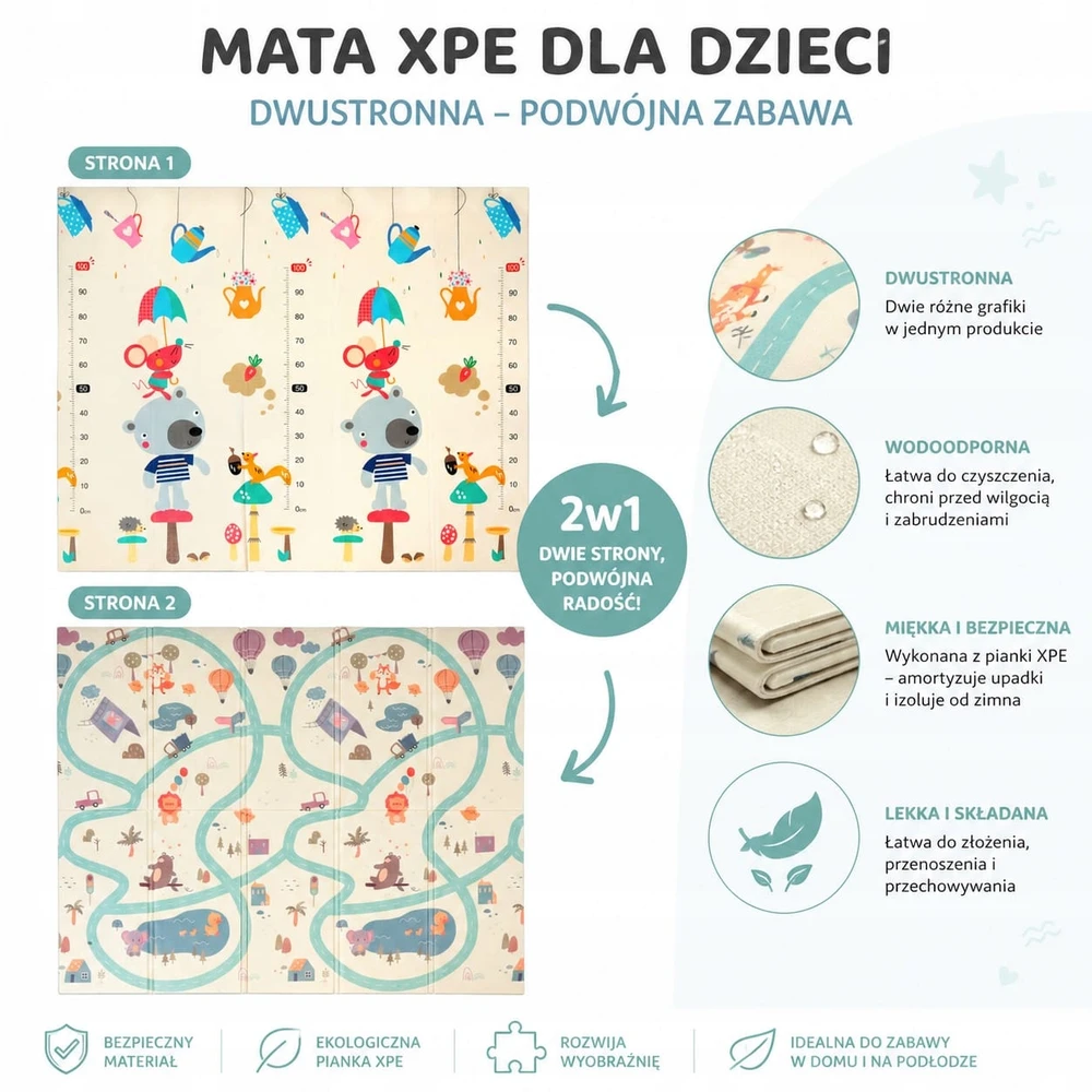 Gordon Toys XPE KILIMAS VAIKAMS, DVIŠALĖS PUTOLOS 200x180cm, ATSPIRUS VANDENIUI, sulankstomas BOHO