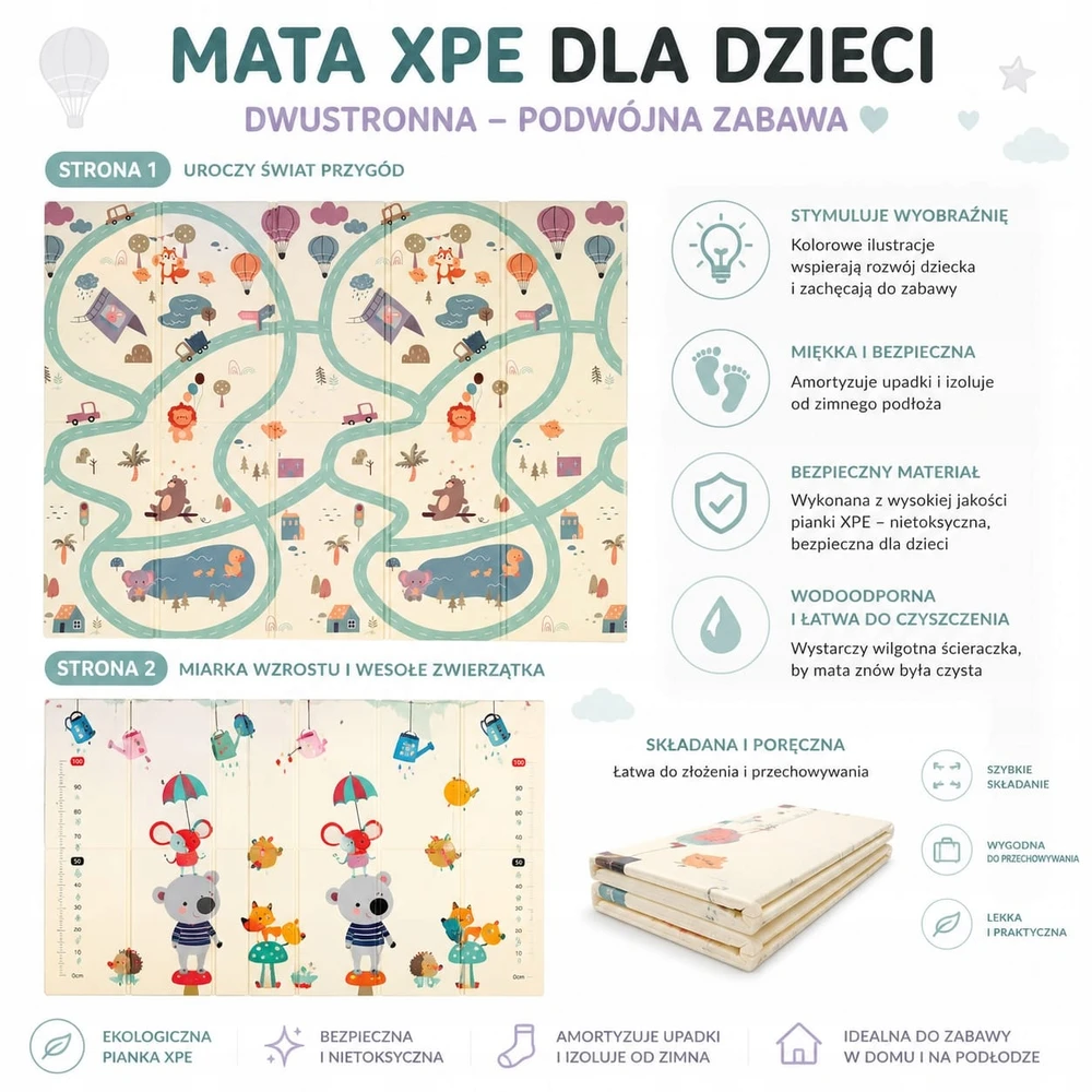Gordon Toys XPE KILIMAS VAIKAMS, DVIŠALĖS PUTOLOS 200x180cm, ATSPIRUS VANDENIUI, sulankstomas BOHO
