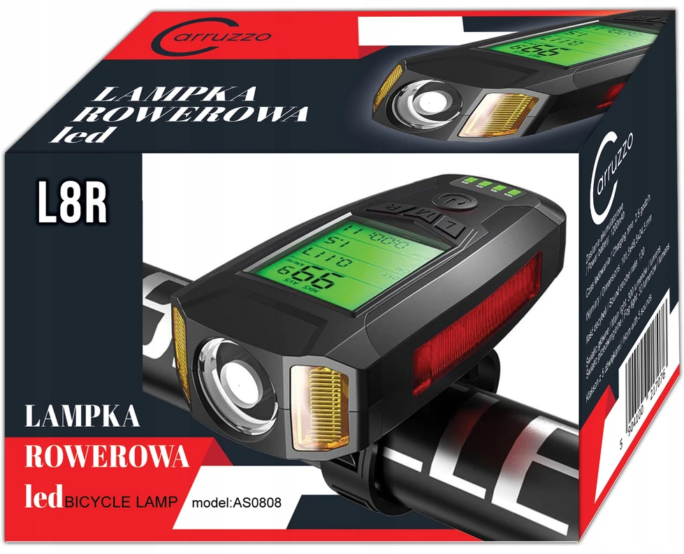 Gotel Lampka Lampa Rowerowa Na Kierownicę Z Licznikiem Alarmem Klaksonem USB