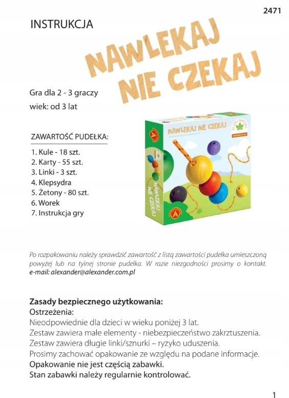 Alexander Gra Edukacyjna NAWLEKAJ NIE CZEKAJ Drewniana Przewlekanka Motoryka Mała 3+