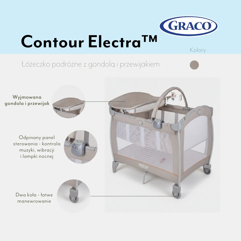 GRACO Vaikiška lovelė, maniežas CONTOUR ELECTRA, persirengimo stalas, čiužinys, krepšys, skydas