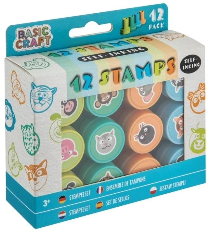 Grafix Antspaudai vaikams, 12 vnt. ANIMALS savaiminio rašalo Moxy antspaudų rinkinys