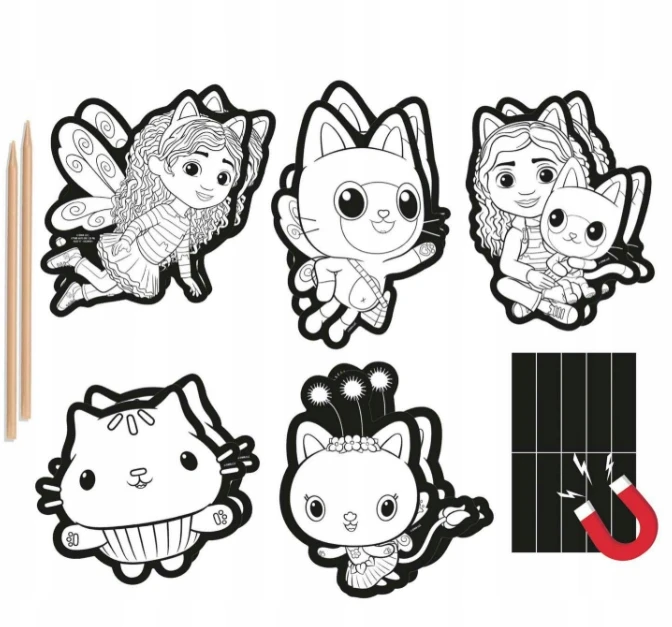 Grafix Gabi's Cat House Scratch žaidimas Magnetai, skirti subraižyti 5 raštus Totum
