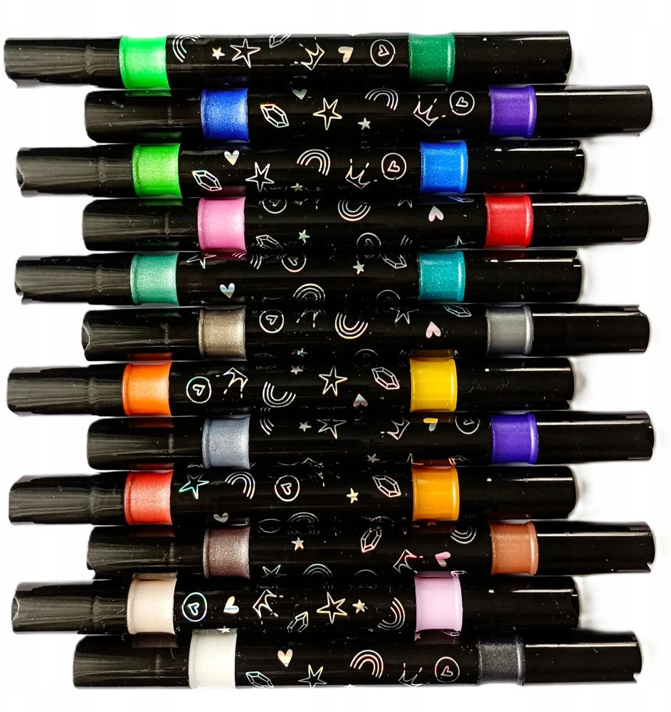 Grafix GLITTER MARKERS RAŠIKLIAI 12 vienetų DVIPUŠIO ŠEPEČIO ANTGALIS dėkle